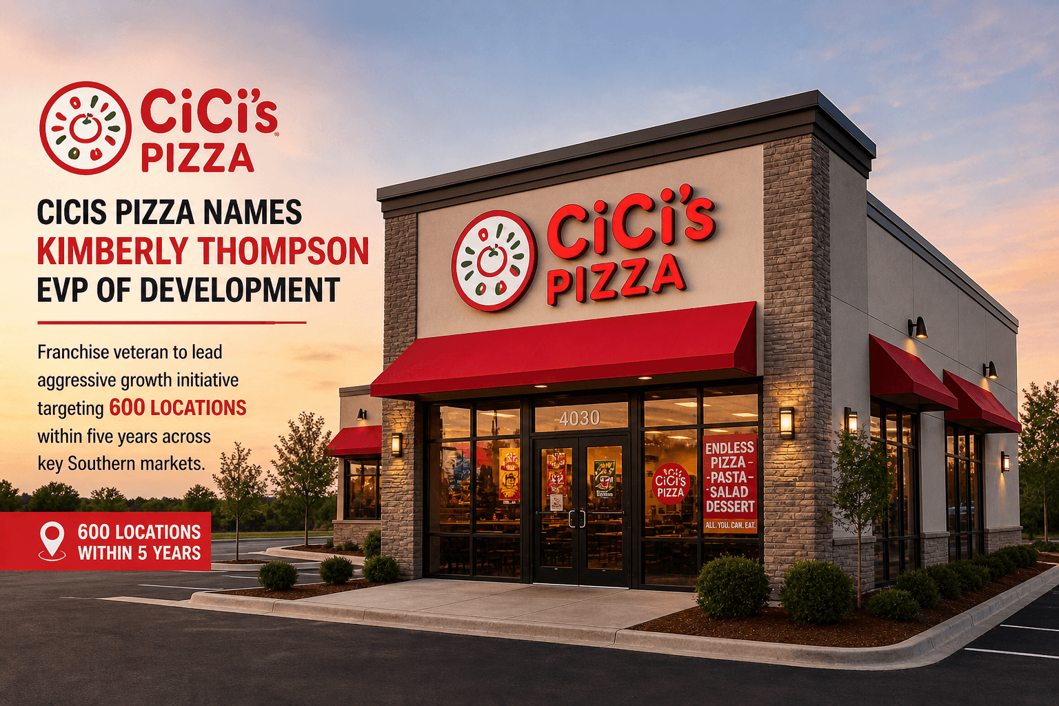 Cicis Pizza names franchise veteran Kimberly Thompson EVP of Development, targeting 600 locations within five years…