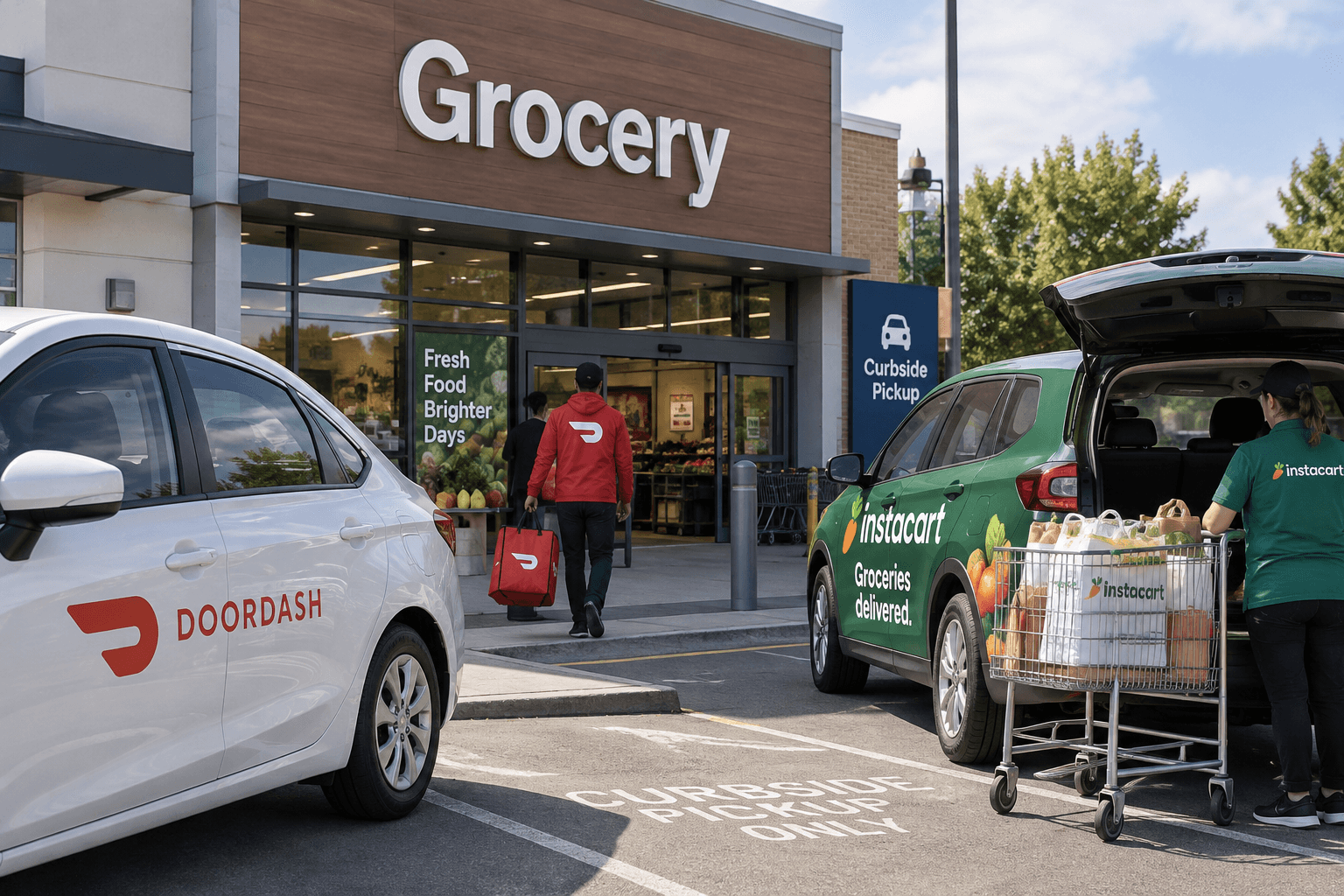 An image showing DoorDash from outside along with Instacart, grocery