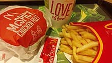 hk kln bay telford plaza mcdonalds restaurant mcspicy chicken filet french fries nov 2014 love mark sign n coke